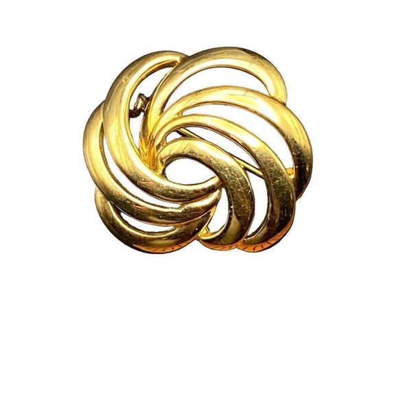 Vintage Napier Gold Tone Small Swirl Pin with matching screw back earring marked - Picture 3 of 10
